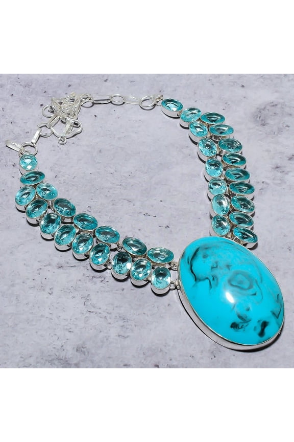 Natural Santa Rosa Turquoise, Blue Topaz 925 Sterling Silver Necklace 18"