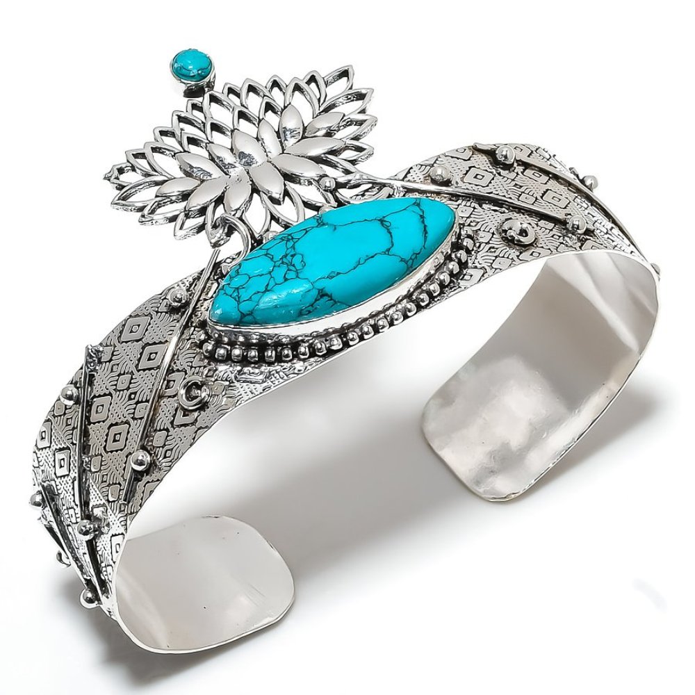 SILVERQUEEN Santa Rosa Turquoise Cuff Bracelet - Vintage Style Adjustable Gemstone Handmade Jewelry