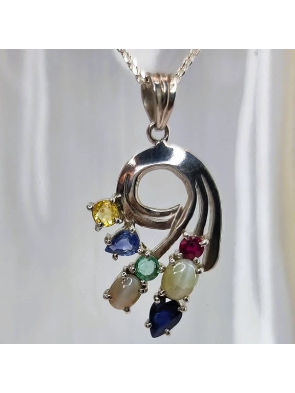 Natural Sapphire Ruby Emerald Catseyes Multi-gem Pendant