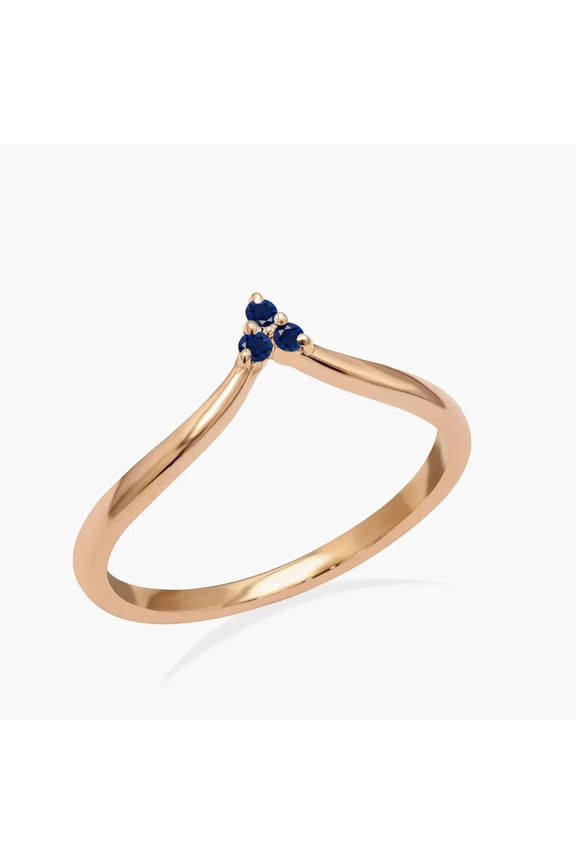 Natural Sapphire Wedding Band Mother's dat Gift V Shaped Curved Matching Band September Birthstone ring Anniversary Ring Band Ring For Her