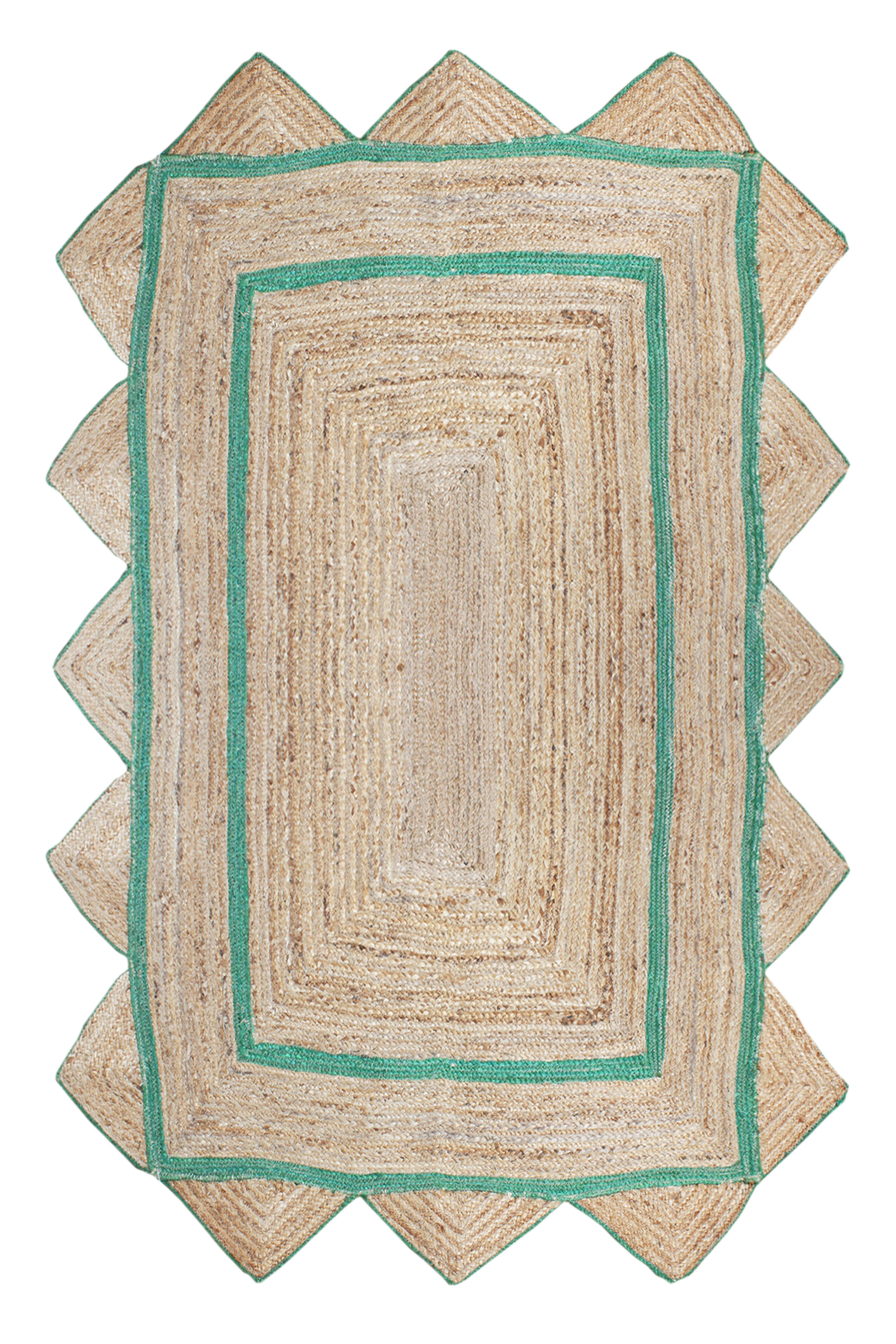Natural Scalloped Green Jute Rug Hand Bradied Living Room Carpets Home
