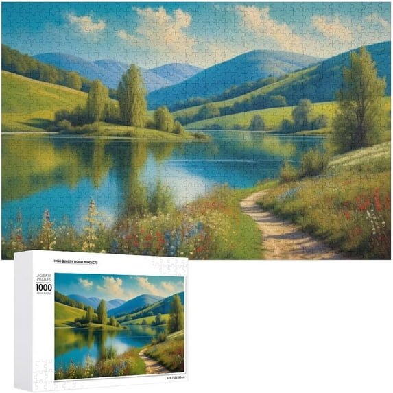 Natural Scene Puzzle 1000 Piece Jigsaw Puzzle Illustration of Hill in Spring,30.7"x20.8" Large Puzzle for Family Party Holiday - Each Piece is Unique