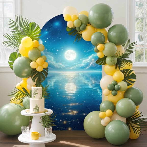 Natural Scenery Arch Backdrop Cover, 4FT, Moonlight Sea Surface Reflection Dreamy Clouds Spandex Arch Covers Double-Sided Backdrop for Wedding Birthday Party Photo Background Decoration