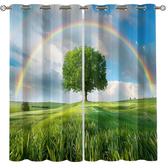 Natural Scenery Blackout Curtains For Boys Girls, Sunset Landscape Kids Room Decor Curtain, Rainbow Curtain For Windows, Thermal Insulated Eyelet Window Treatments 26"W x 84"L (Pack of 2)
