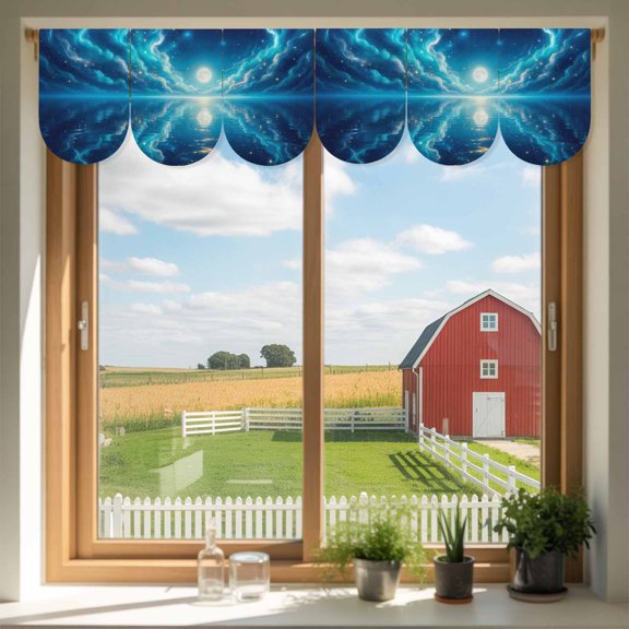 Natural Scenery Door Banner Moonlight Sea Surface Reflection Dreamy Clouds Small Scalloped Hanging Banner for Door, Hanging Flag Backdrop Decoration for Wall Window Party 3pcs, 8 x 12 Inch