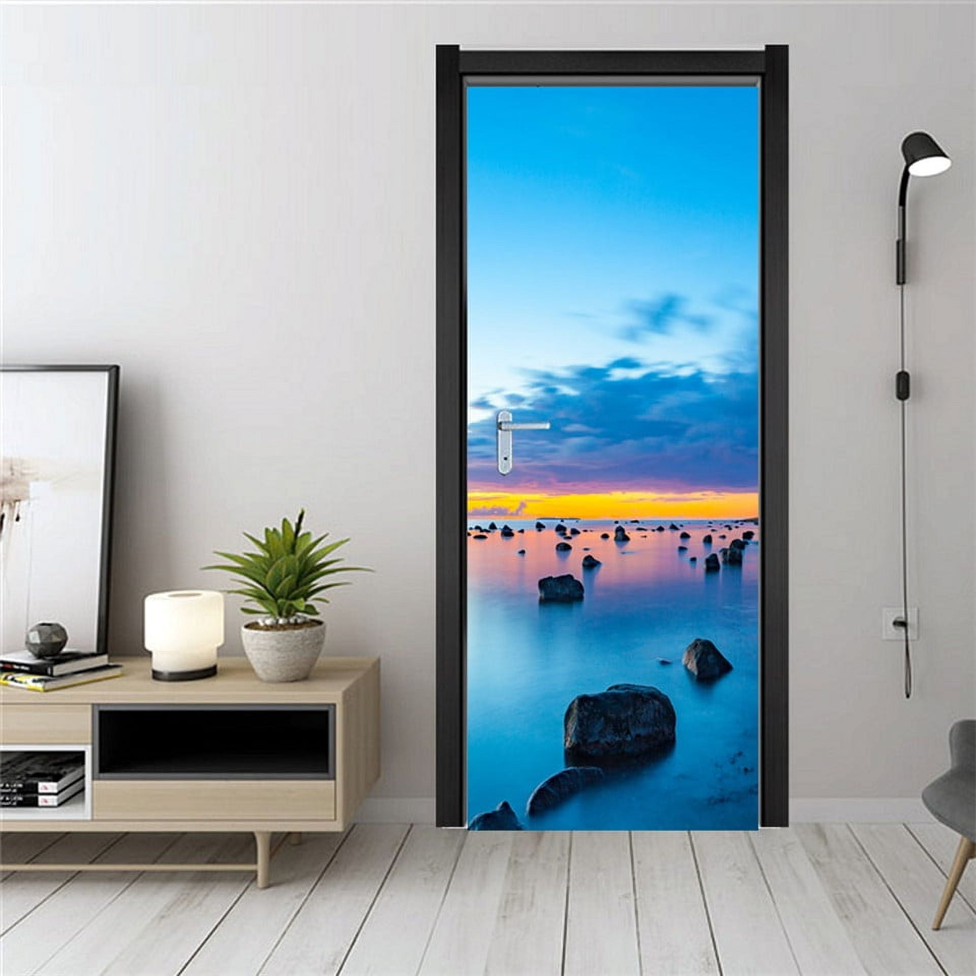 Natural Scenery Door Sticker Vinyl Peel and Stick Wallpaper Beach ...