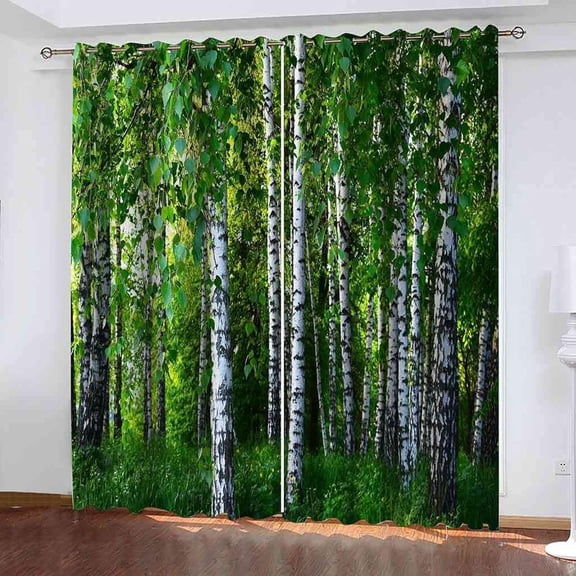 Natural Scenery Grommet Thermal Insulated Window Curtain, Green Forest Bedroom Blackout Curtains For Nursery Elegant Home Decoration 42"W x 63"L (Pack of 2)