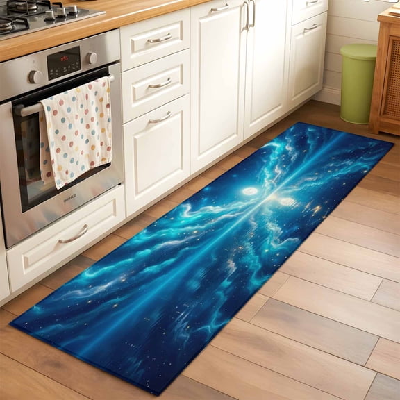 Natural Scenery Hallway Washable Runner Rug 2x6 Moonlight Sea Surface Reflection Dreamy Clouds Kitchen Runner Mat with Non Slip Backing Low Pile Thin Floor Carpet for Indoor Bedroom Living Room