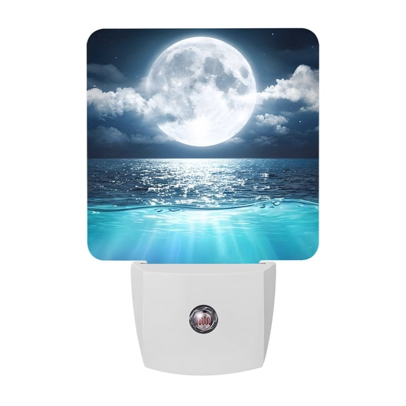 Natural Scenery Night Lights, Full Moon Cloud Night Sky Sea Moonlight Smart Auto Dusk to Dawn Sensor Nightlights Plug-in Nightlight for Bedroom Bathroom Living Room Kitchen Hallway