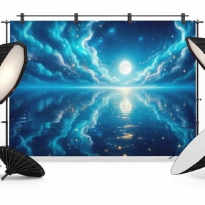 Natural Scenery Photography Backdrop 7x5FT, Moonlight Sea Surface Reflection Dreamy Clouds Photo Backdrops, Background for Photography Studio Photo Studio Background, Back Drop for Photoshoot