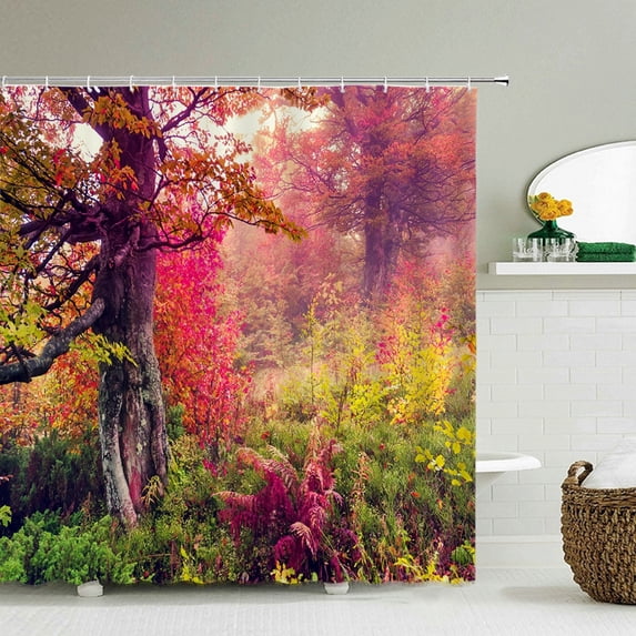 Natural Scenery Polyester Fabric Shower Curtains Home Decor Shower Curtains Forest Trees Waterproof Shower Curtain for Bathroom