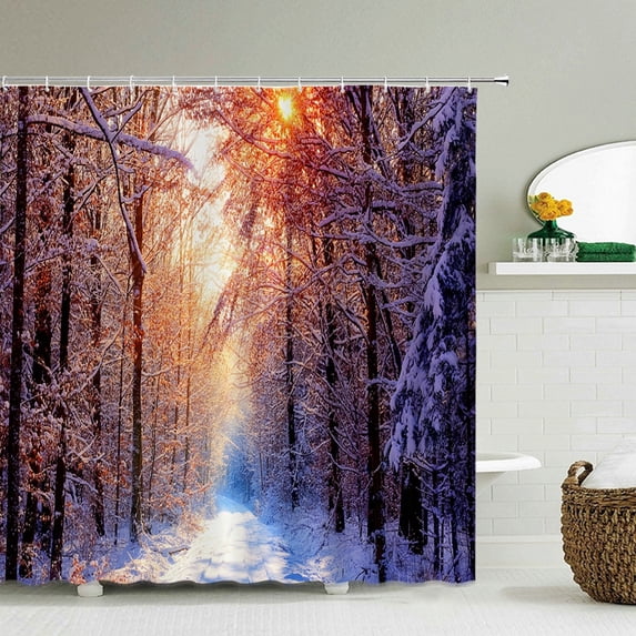 Natural Scenery Polyester Fabric Shower Curtains Home Decor Shower Curtains Forest Trees Waterproof Shower Curtain for Bathroom