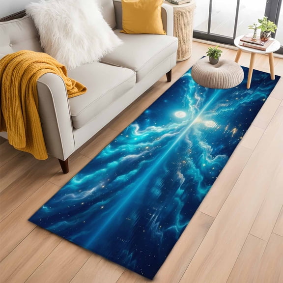 Natural Scenery Runner Rug 2'x6' Moonlight Sea Surface Reflection Dreamy Clouds Hallway Runner Rugs Washable Non-Slip Bedside Floor Mats Carpet for Kitchen Bedroom Laundry Room Bathroom