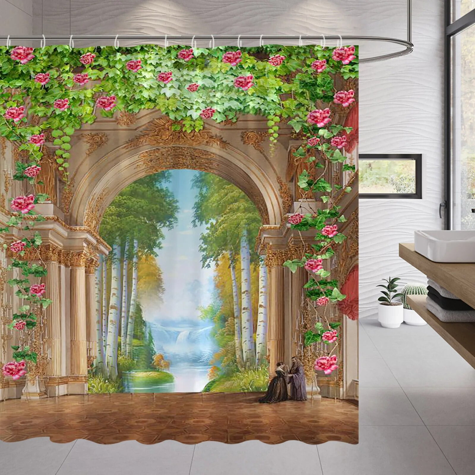 Natural Scenery Shower Curtains Flower Garden Rural Street Green Plant
