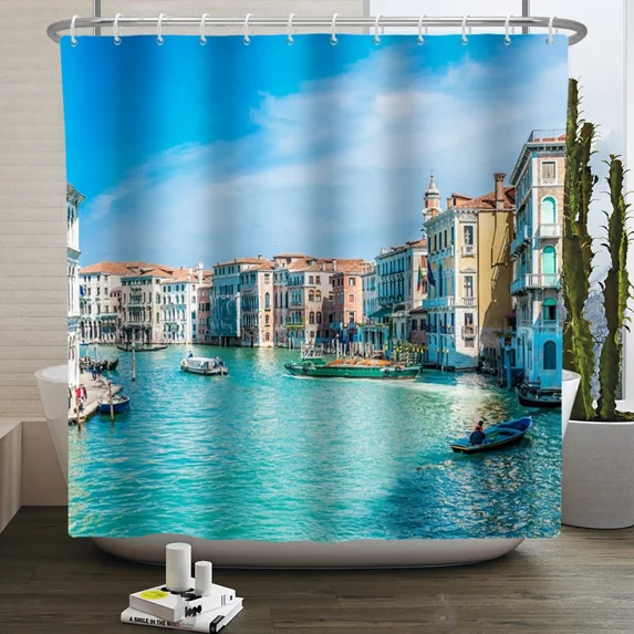 Natural Scenery Shower Curtains Seaside Mountain Landscape Bathroom Waterproof Polyester Bath Curtain Home ration With