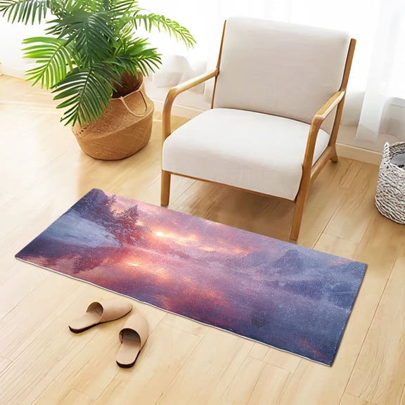 Natural Scenery Snow Forest River Plush Carpet Non Slip Runner Rug Absorbent Bath Mat 39" x 20"