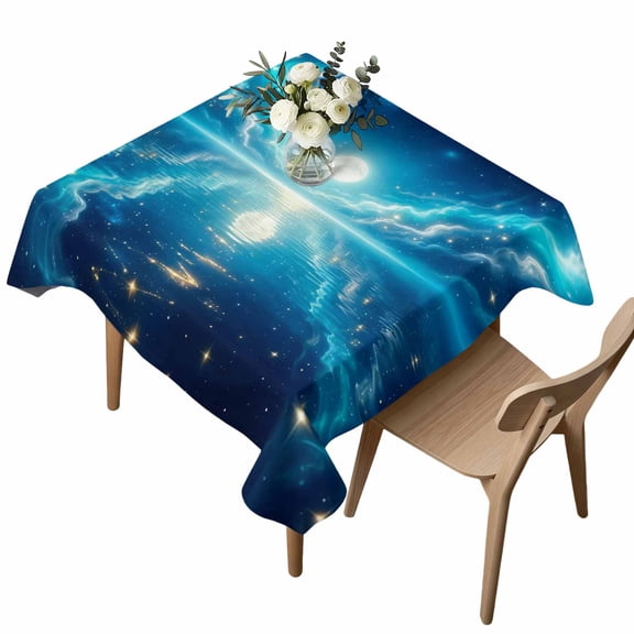 Natural Scenery Square Tablecloth Moonlight Sea Surface Reflection Dreamy Clouds Waterproof Wrinkle Free Soft Table Cloth Spill-Proof Washable Table Cover for Dining Party Picnic 54 x 54 Inch