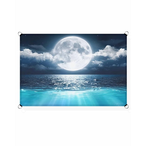 Natural Scenery Sun Shade Sail 6.5'X10' Full Moon Cloud Night Sky Sea Moonlight UV Block Outdoor Sail Shades Breathable Waterproof Rectangular Sunshade for Patio Garden Pool Pergola Porch
