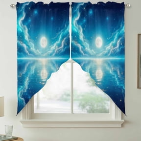 Natural Scenery Swag Kitchen Curtain Valances, Moonlight Sea Surface Reflection Dreamy Clouds Rod Pocket Curtains Window Treatment Decor Valances for Bedroom Bathroom, 2 Panels 36 x 36 Inch