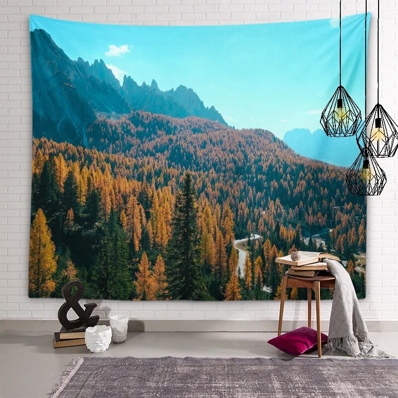 Natural Scenery Tapestry Mountains Lakes Forest Snow Wall Art Room