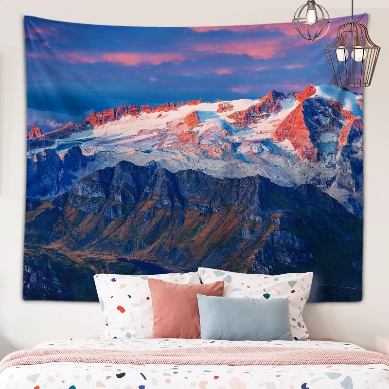 Natural Scenery Tapestry Mountains Lakes Forest Snow Wall Art Room