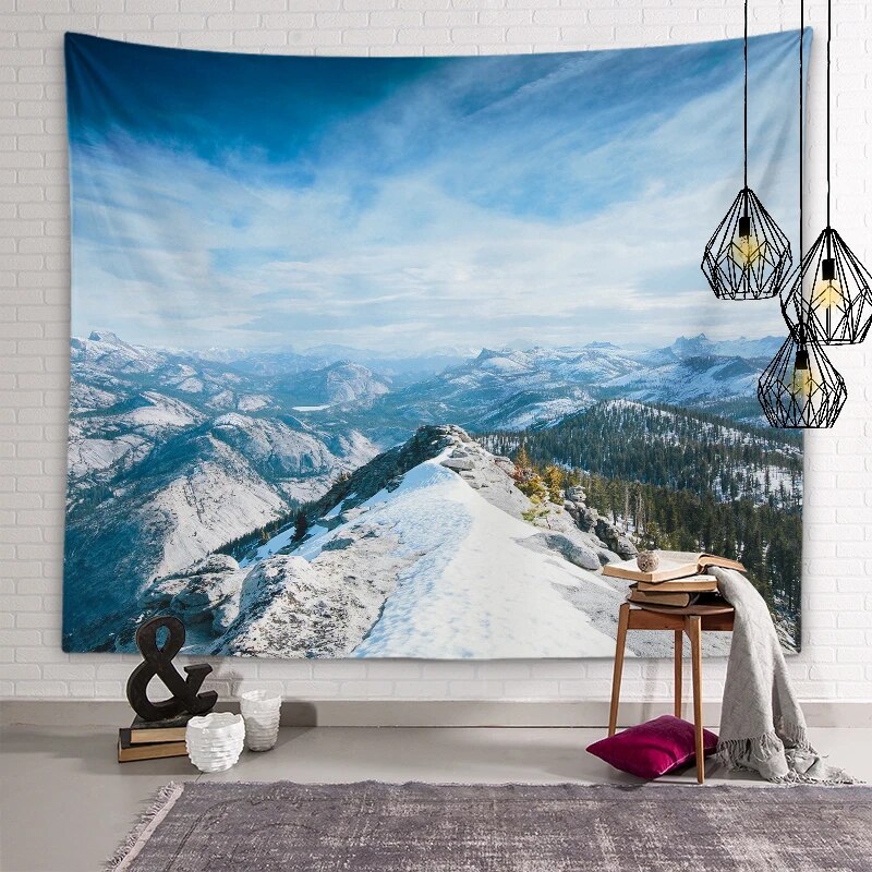 Natural Scenery Tapestry Mountains Lakes Forest Snow Wall Art Room