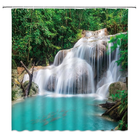 Natural Scenery Waterfall Shower Curtain Plant Lake River Landscape Bath Decor Bathroom Waterproof Polyester Cloth Set