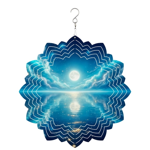 Natural Scenery Wind Spinner for Garden Yard 8In, Moonlight Sea Surface Reflection Dreamy Clouds 3D Stainless Steel Kinetic Hanging Wind Spinners Rustproof Outdoor Decor for Lawn Patio Home