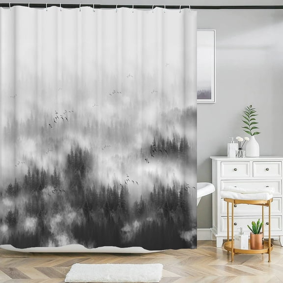 Natural Scery Shower Curtain Fog of the Forest Tree Waterproof Polyester Fabric