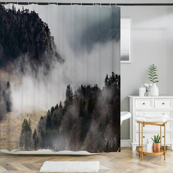 Natural Scery Shower Curtain Fog of the Forest Tree Waterproof Polyester Fabric