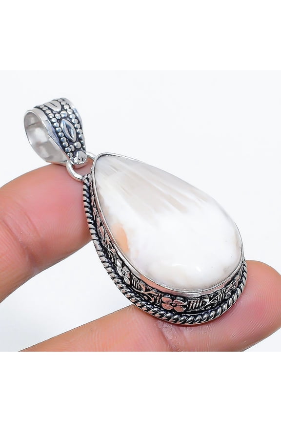 Natural Scolecite Gemstone 925 Steling Silver Jewelry Pendant 2.05"