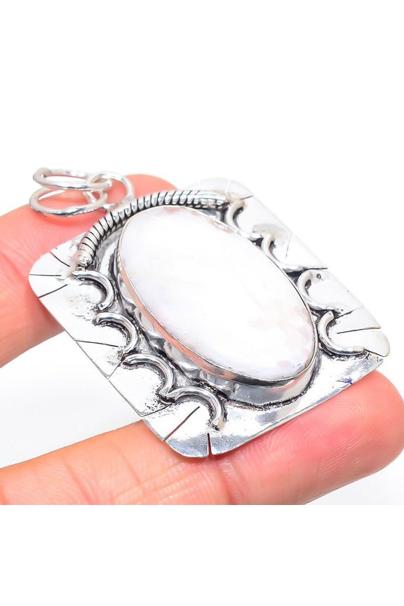 Natural Scolecite Gemstone Handmade 925 Silver Gift Jewelry Pendant 2.29"