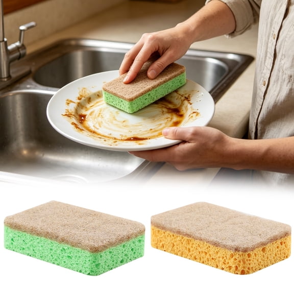 Natural Scrub Sponge, Non-Scratch Biodegradable Scrubbing Sponge with Tough Scouring for Kitchen and Bathroom, Multicolor, 11 x 7cm, Mixed Materials, Includes 1 Sponge