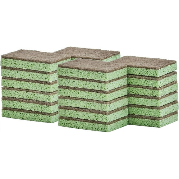 Natural Scrub Sponge Scouring Pad - Sisal Plant Based Sponge Scrubber Non Scratch Eco Friendly, 2 Side Cellulose and Sisal for Nonstick Cookeware, Glasses, Dishes. by Superio (24 Pack)