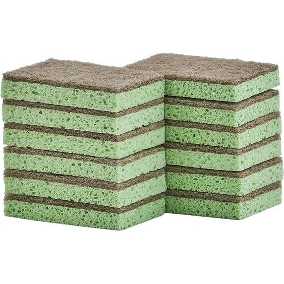 Natural Scrub Sponge Scouring Pad - Sisal Plant Based Sponge Scrubber Non Scratch Eco Friendly, 2 Side Cellulose and Sisal for Nonstick Cookeware, Glasses, Dishes. by Superio… (12 Pack)