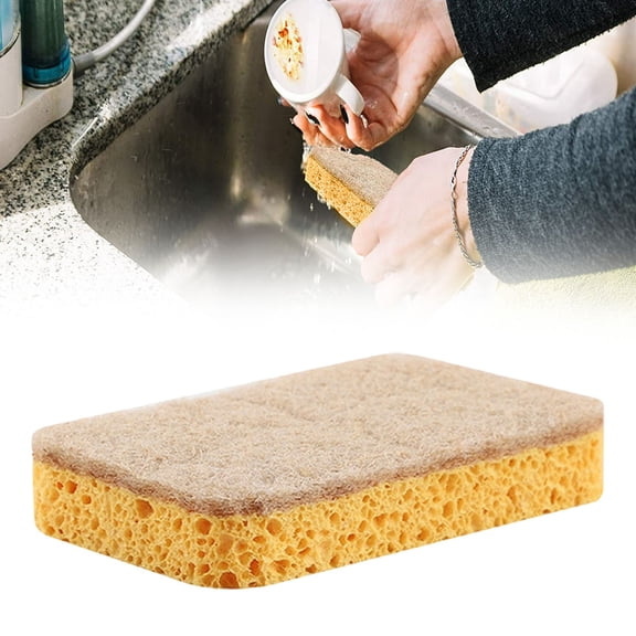 Natural Scrub Sponge Yellow 11 * 7Cm Non Scratch Biodegradable Tough Scouring 2-In-1 Double Scrubbing Power Absorbent Fast Drying Multi Purpose For Kitchen Bathroom Cleaning