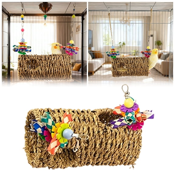 Natural Seagrass Bird Swing for Finches and Small Pet Birds Cage Toy with Cozy and Climbing Playground