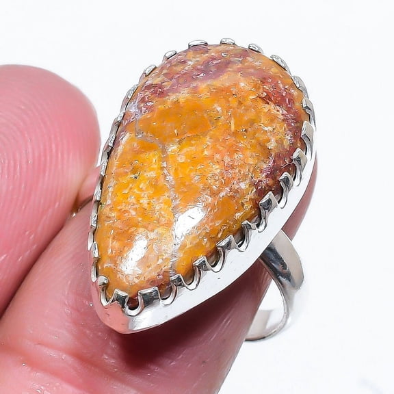 Natural Seame Agate Gemstone Handmade 925 Sterling Silver Ring Size 7