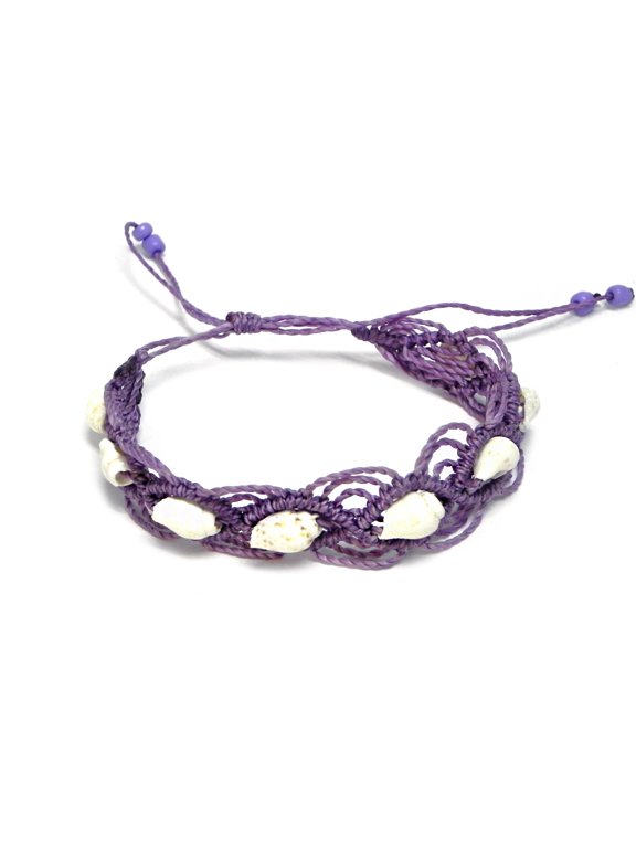 Natural Seashell Macramé Braided String Adjustable Pull Tie Bracelet - Womens Fashion Handmade Jewelry Boho Accessories