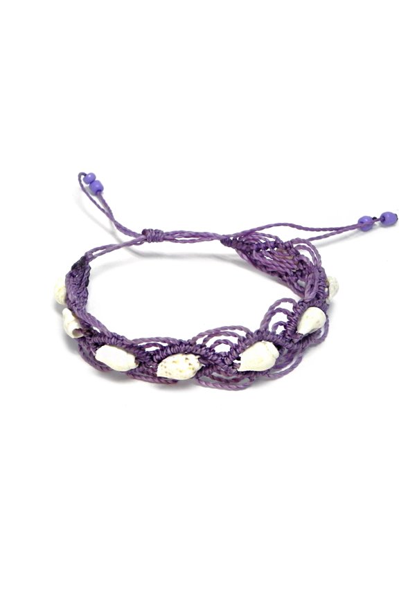 Natural Seashell Macramé Braided String Adjustable Pull Tie Bracelet - Womens Fashion Handmade Jewelry Boho Accessories