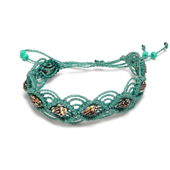 Natural Seashell Macramé Braided String Adjustable Pull Tie Bracelet - Womens Fashion Handmade Jewelry Boho Accessories