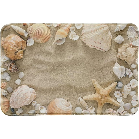 Natural Seashore Shower Seashell Starfish On Beach Sand Sea Bath Mat Non-Slip Absorbent Velvet Bathroom Rug Carpet Rugs for Entrance Indoor Doormat Mats 30x18 Inch