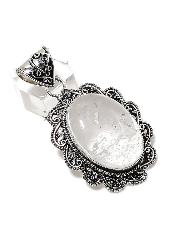 Natural Selenite Gemstone Handmade 925 Sterling Silver Gift Pendant 2.25"