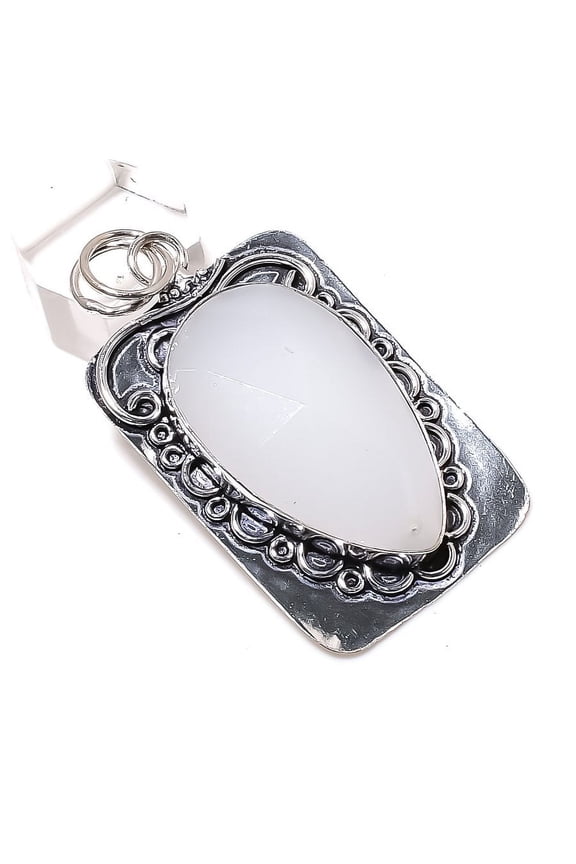 Natural Selenite Gemstone Handmade 925 Sterling Silver Gift Pendant 2.52"