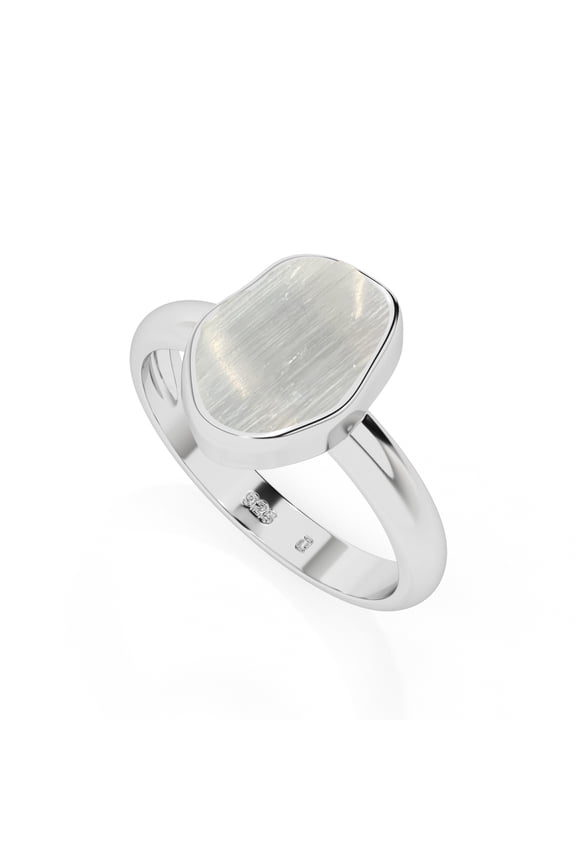 Natural Selenite Rough Shape Rings in Sterling Silver for Women, April, May Birthstone Jewelry for Her Birthday, Wedding Anniversary, Christmas, Mothers Day