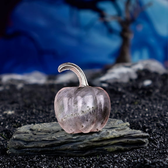Natural Semi-Precious Stone Mini Pumpkin Hand-Polished Decor - Amethyst Rose Quartz Thanksgiving Halloween Miniature Scene(Gray)