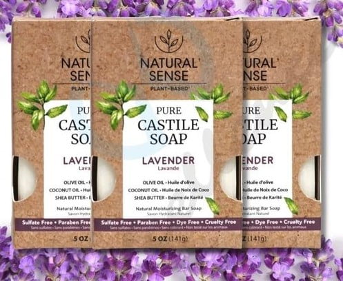 Natural Sense Plant-Based Pure Castile Soap Lavender, 5 OZ– 3 Pack | Olive Oil, Coconut Oil & Shea Butter Moisturizing Bars | All Natural