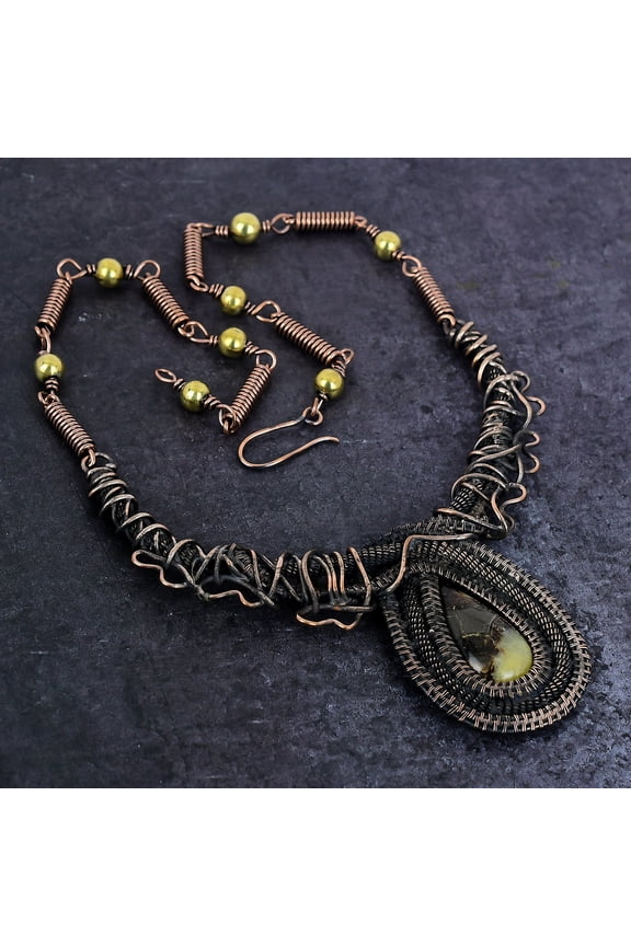Natural Septerian Stone Gemstone Copper Wire Wrap Jewelry Necklace 18"