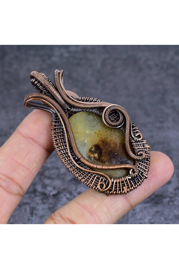 Natural Septerian Stone Gemstone Copper Wire Wrap Jewelry Pendant 2.76"