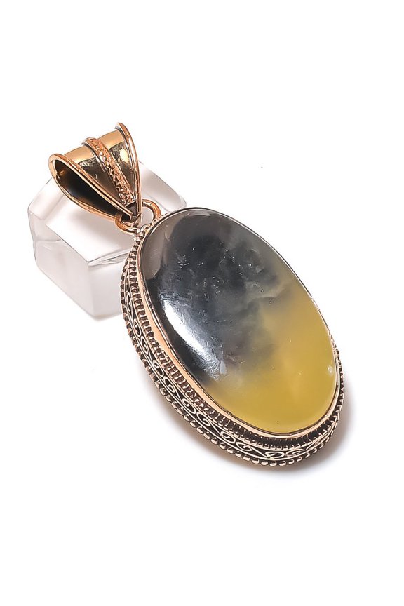 Natural Septerian Stone Gemstone Handmade Copper Jewelry Pendant 2.21"
